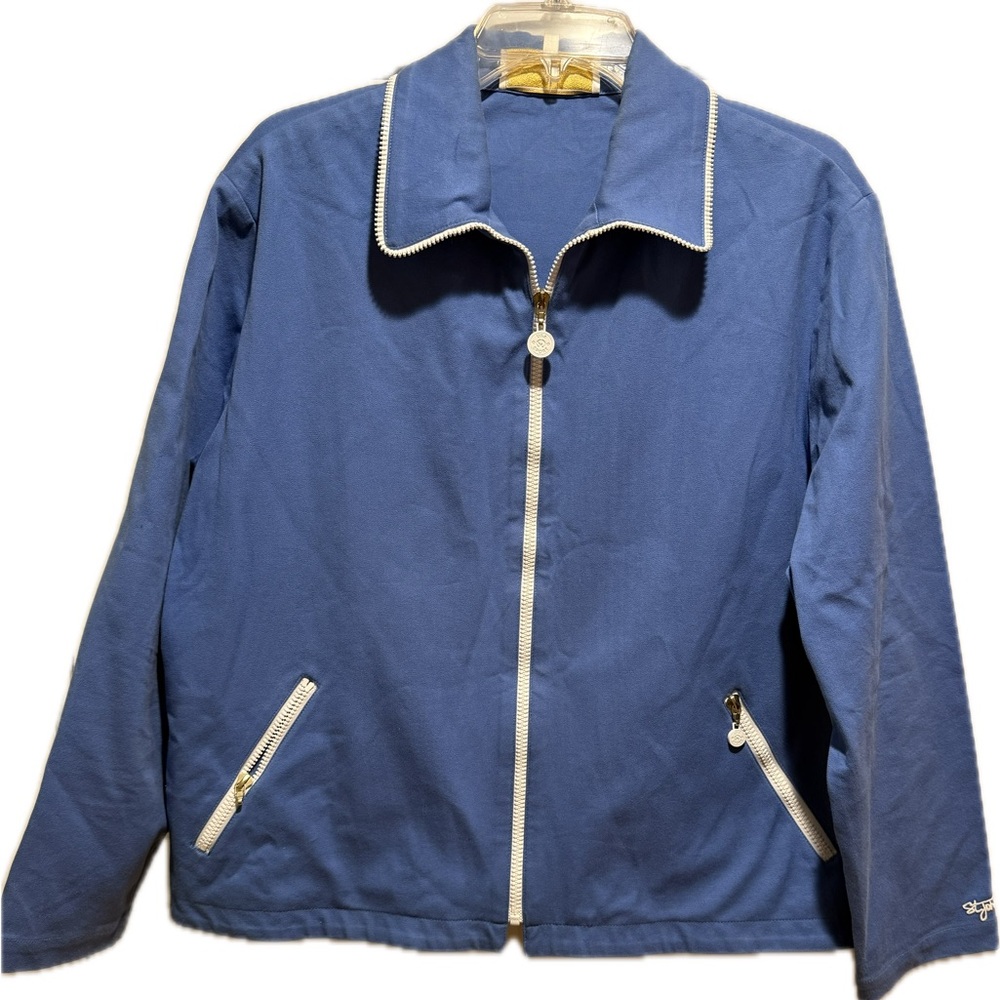 St. John Sport cadet blue cotton stretch twill jacket L